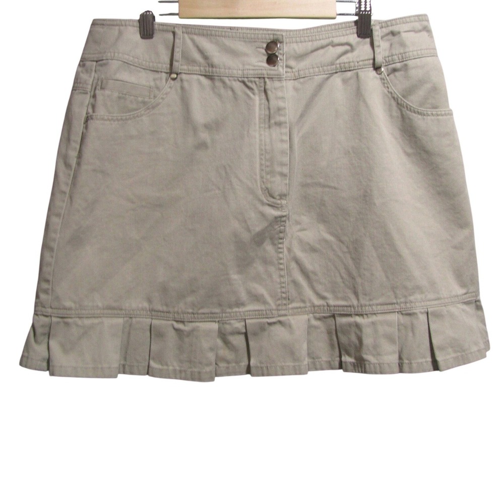 Y2K Style Ruffle Chino Mini Skirt 14 Khaki‎ Academia Indie Sleaze Casual